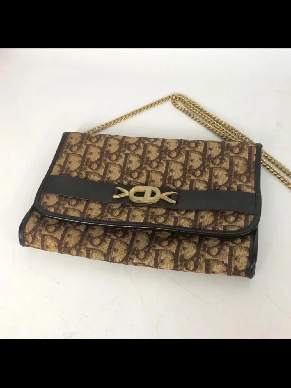 Dior Brown Monogram Crossbody with Gold Chain